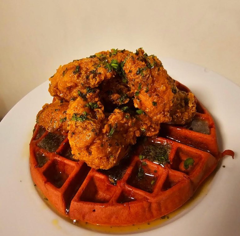 Chef Josh’s chicken & red velvet waffles